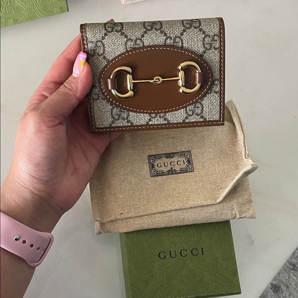 Gucci Beige and Brown Wallet with Gold Accent
